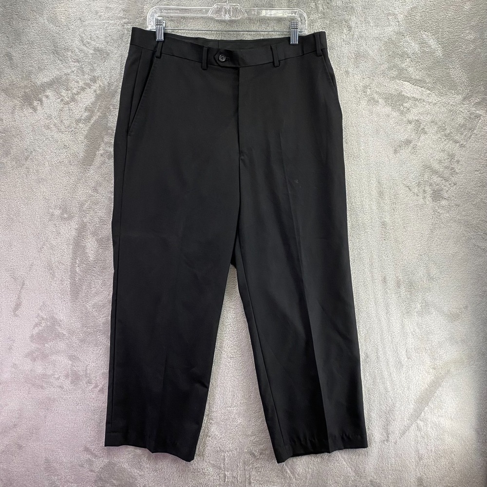 di Bacci Men Black Cropped Dress Pants Flat Front Satin Waistband W34